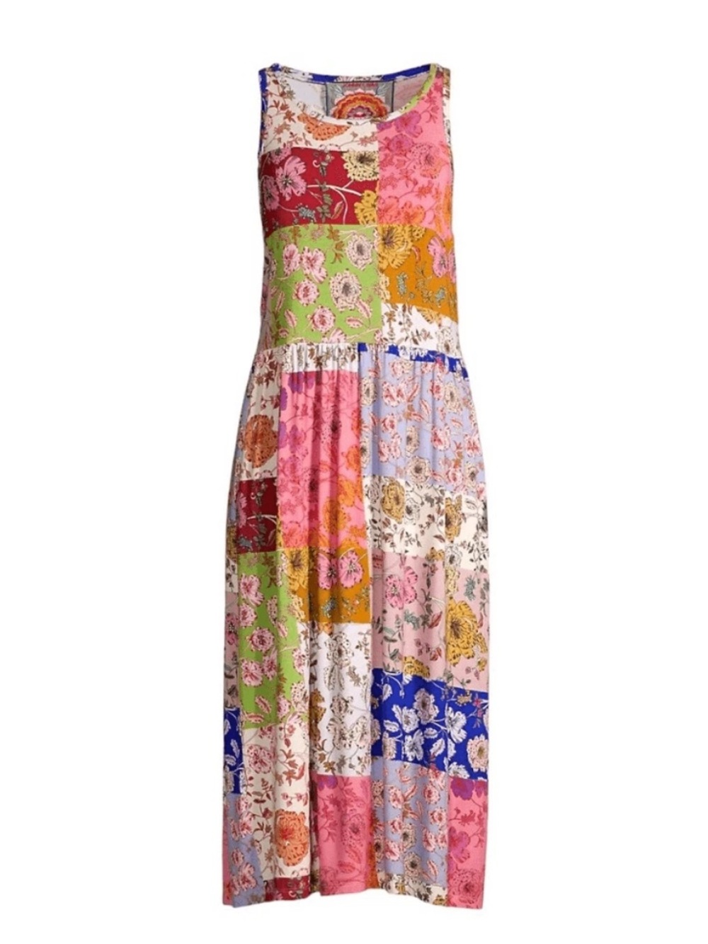 Johnny Was XL Patchwork Floral Tea Length Midi Dress Bamboo Stretchy Cottagecore